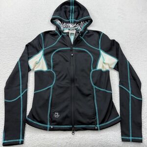 Harley Davidson Womens Black Turquoise Zip Up Athletic Jacket Hoodie Size S